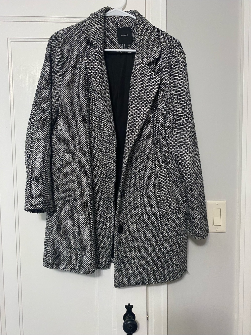 Forever 21 Black & White Tweed-Style Pea Coat